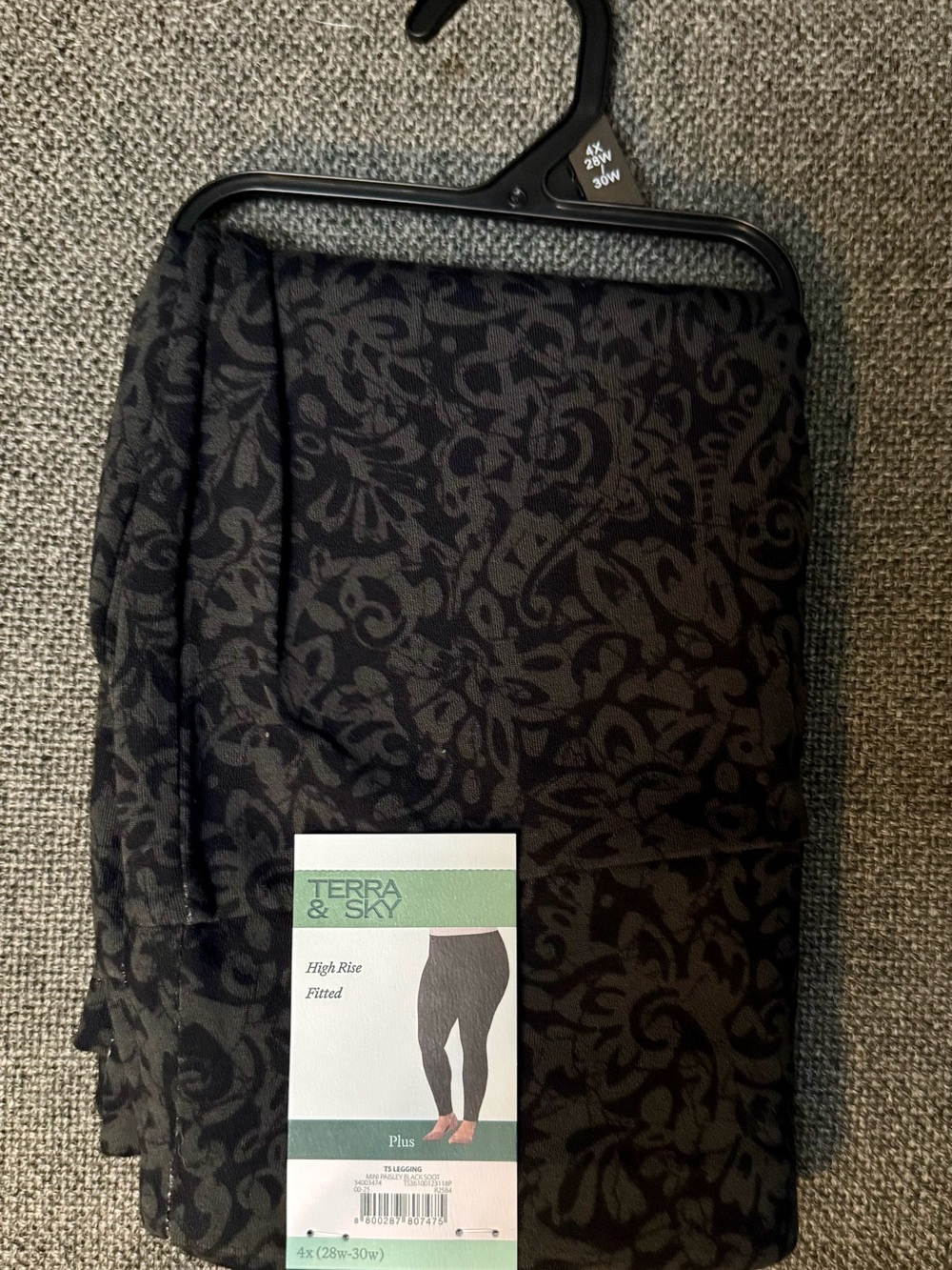 Paisley Black and Dark Gray Print Plus Size 4XL High-Rise Fitted Leggings NWT! - Picture 2 of 11